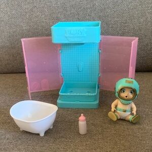 Baby Secrets BathTime Playset with 3.5” Doll in Spacesuit with Bathtub & Bottle